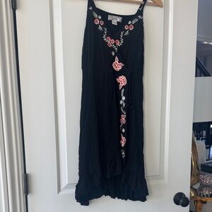 Band of Gypsies Black Dress with Pink Floral Embroidery